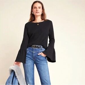 New Anthropologie Porridge Bell Sleeve Knit Top Small Black Boho Stretch